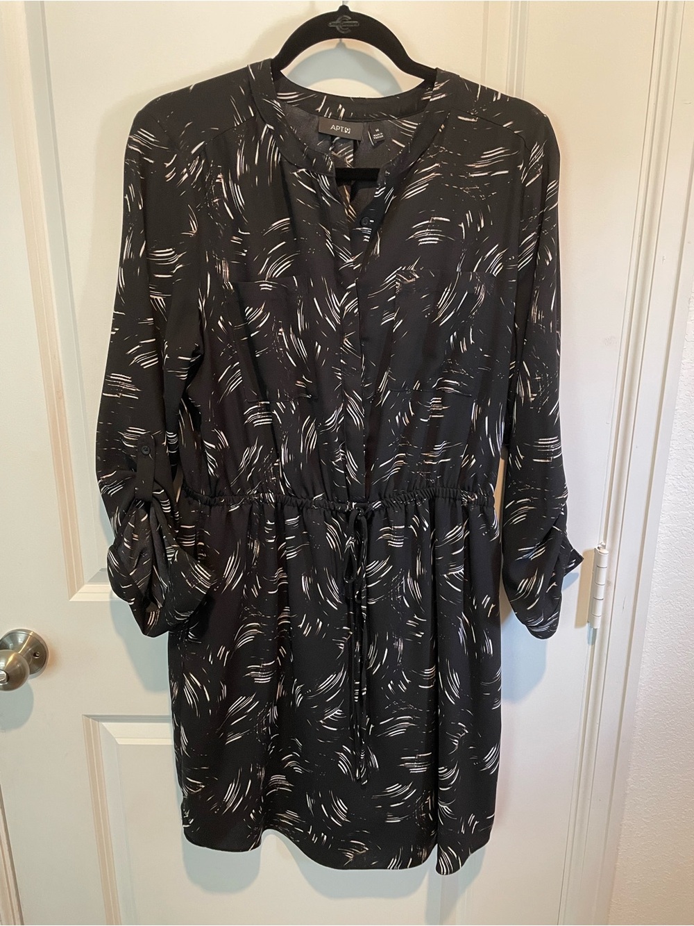 Apt. 9 Black Dress with White Abstract Brushstroke Print